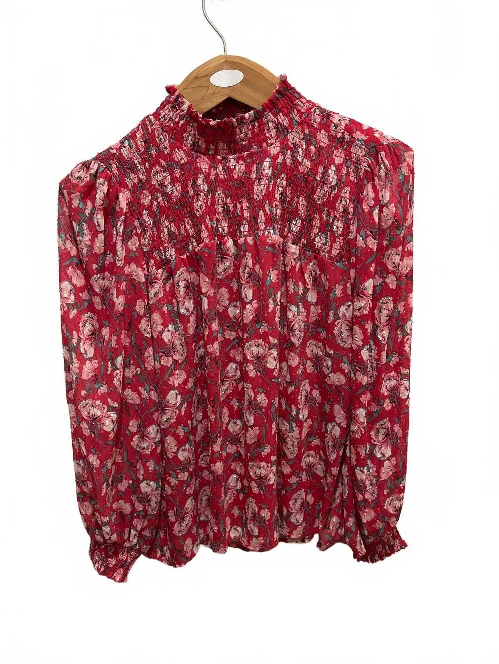 Rachel Zoe Red Floral Long Sleeve Blouse Size L
